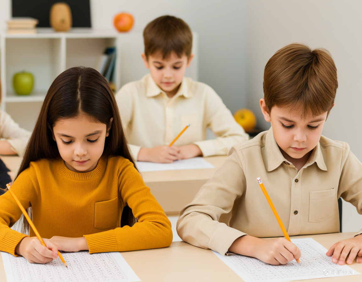 Children learning with worksheets